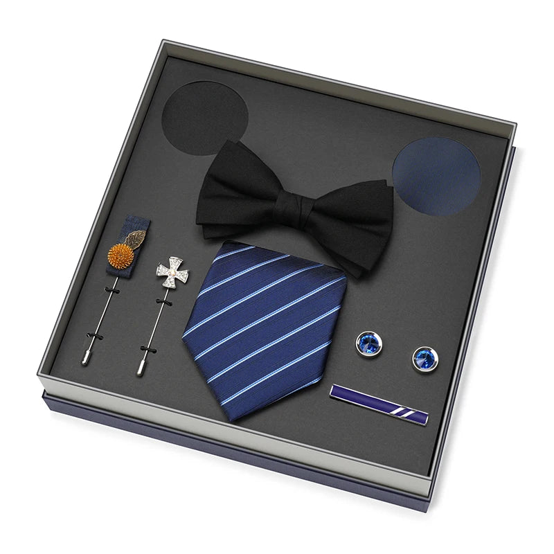 Men Gift Box Set 8CM Red and Royal Blue Tie Cufflink and Handkerchief Gift Set