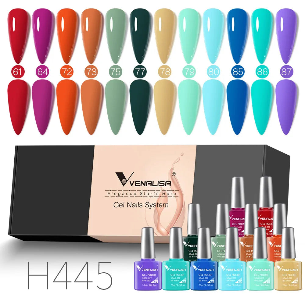 12pcs/kit Venalisa Nail Gel Polish Gift Set Elegant Nail Varnish Soak Off UV LED High Piment Glitter UV Gel System