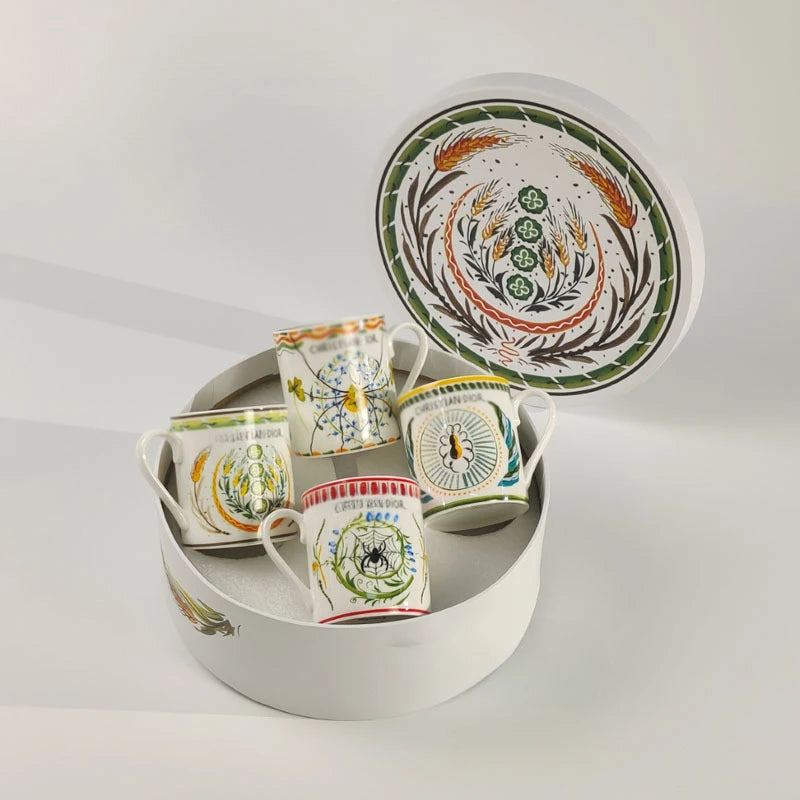 Mosh Bone China Eco-Friendly Coffee Water Milk Mug with Lid 4-Piece Office Home Desktop Fairy Festival Gift Set