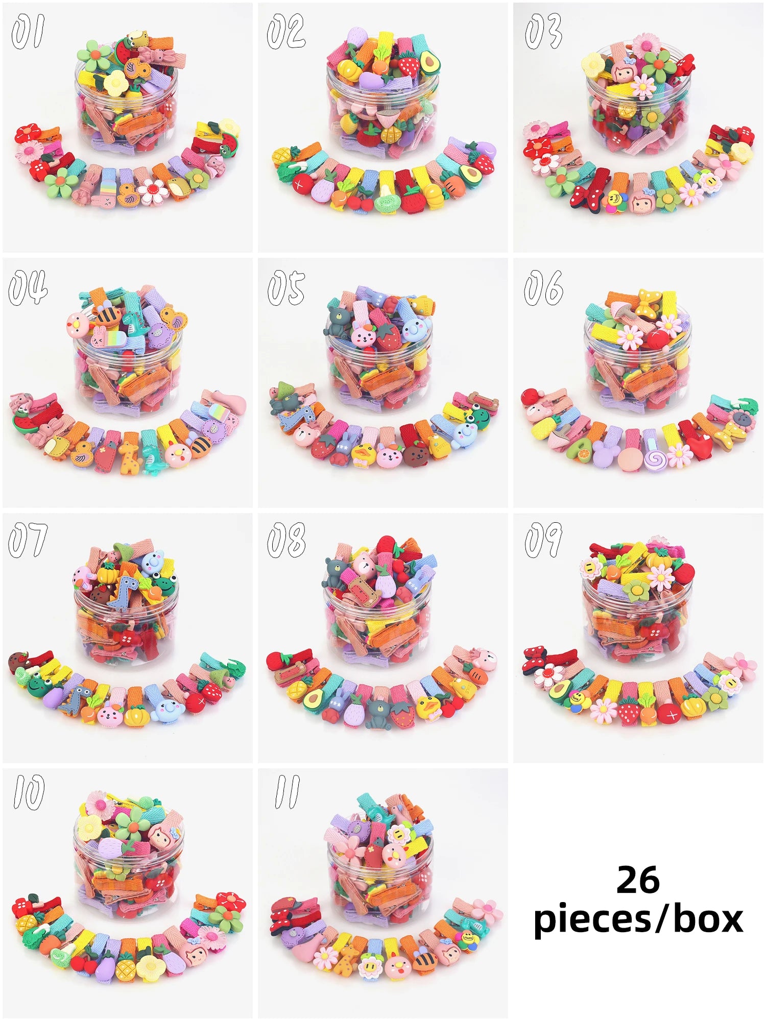 26 Pcs/box Cute Child Barrettes Kid Hairgrips Hair Clip Accessories Gift Set Girl Cartoon Fruit Pattern Hair Clip Set