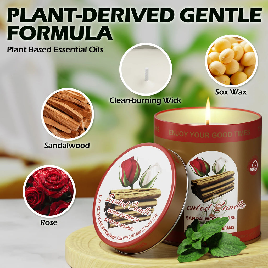 SANDALWOOD ROSE Scented Candle Set  2Pack 80H Burn Time Smokeless Soy Wax Aromatherapy Candle Gift Set Women&Men