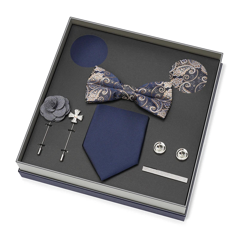 Men Gift Box Set 8CM Red and Royal Blue Tie Cufflink and Handkerchief Gift Set