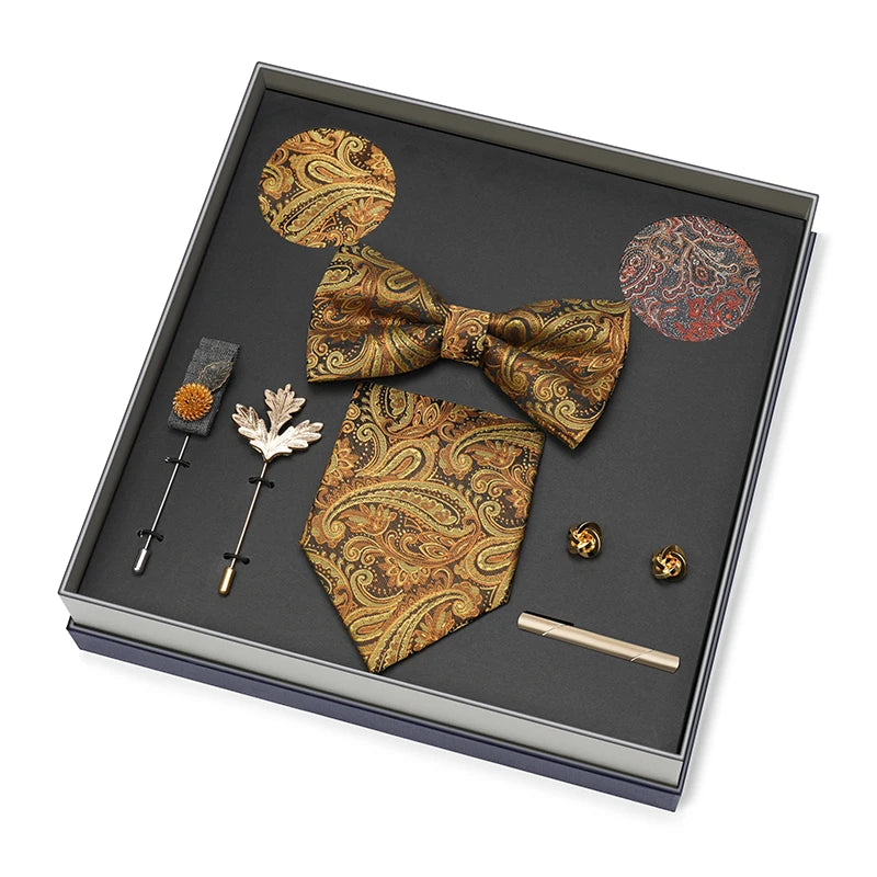 Men Gift Box Set 8CM Red and Royal Blue Tie Cufflink and Handkerchief Gift Set