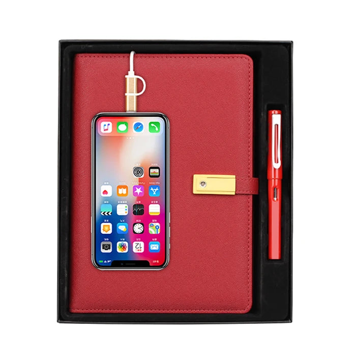Wholesale Price Personalized Leather Agenda Gift Set A5 Diary Notebook with Power Bank and Usb Flash Drive