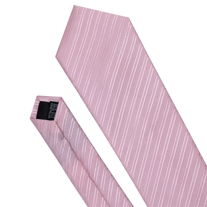 Hot Sale Men's Fashion/Casual Formal Classic Woven Jacquard Silver Pink Striped Necktie Pocket Square Cufflinks Gift Set for Men