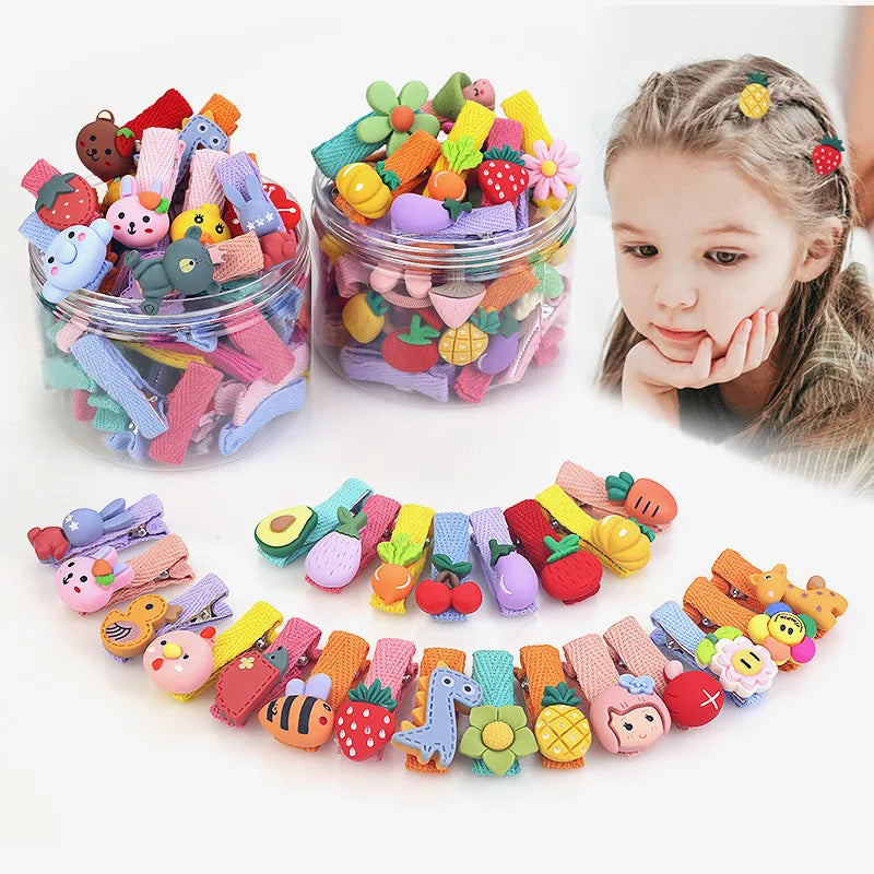 26 Pcs/box Cute Child Barrettes Kid Hairgrips Hair Clip Accessories Gift Set Girl Cartoon Fruit Pattern Hair Clip Set