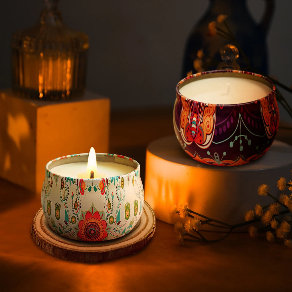 Oshine Tin Jar Soy Wax Candle Scented Luxury Wholesale a Set 4 Pcs Jar Oil Fragrance Gift Set Home Decoration in USA Stock