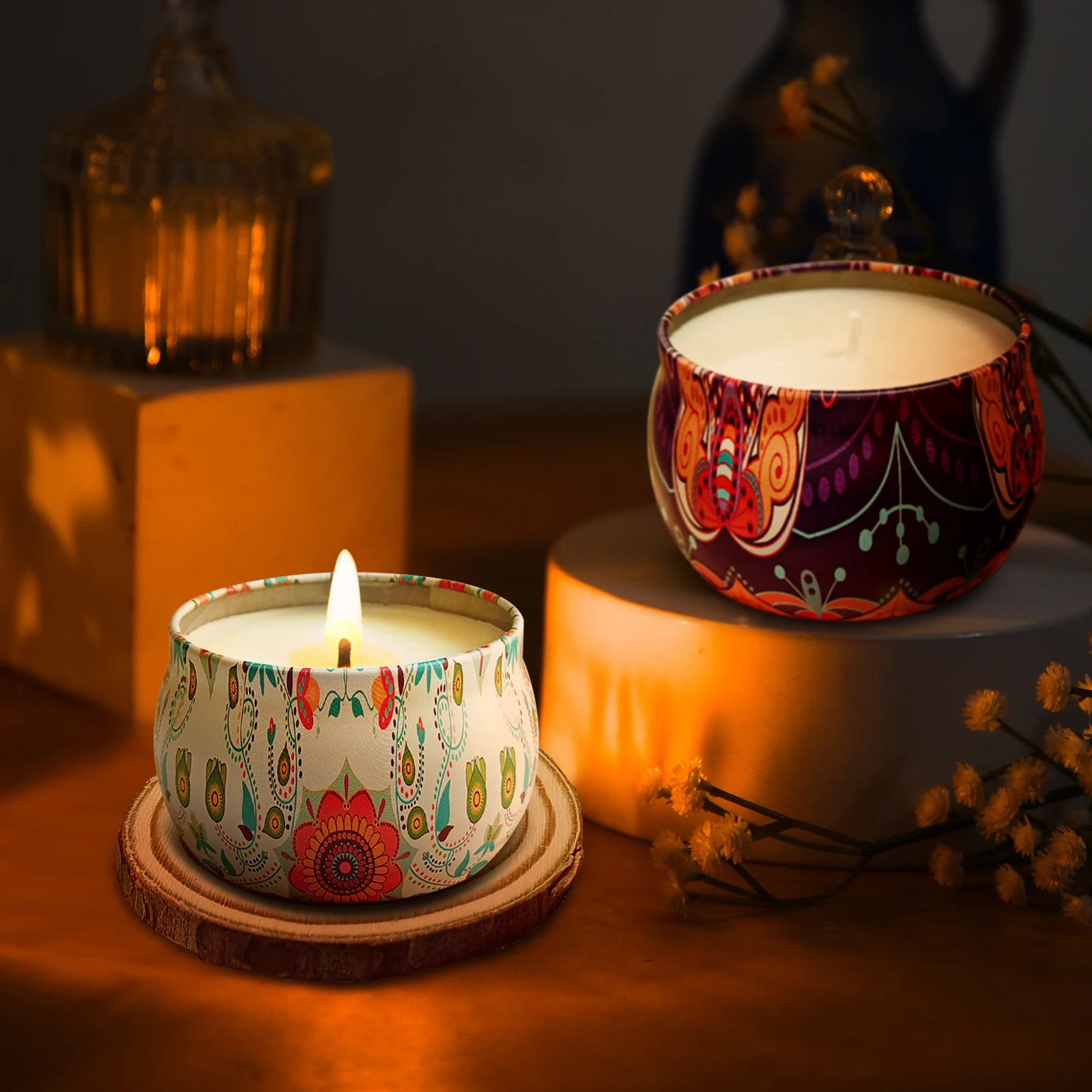 Oshine Tin Jar Soy Wax Candle Scented Luxury Wholesale a Set 4 Pcs Jar Oil Fragrance Gift Set Home Decoration in USA Stock