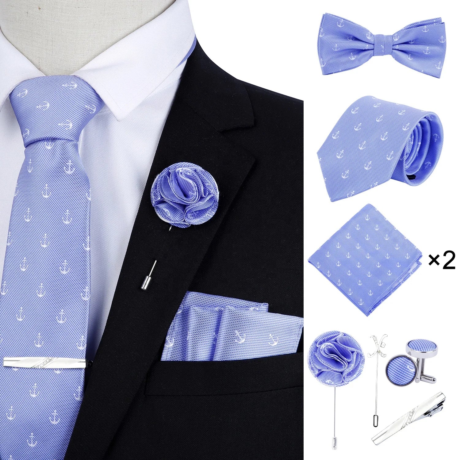 Ready to Ship Necktie in Gift Box Bowtie Mens Cufflinks Business Tie Gift Set Ascot Cravat Pocket Square Polyester Ties Set Men