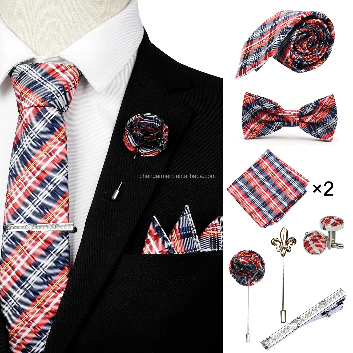 Ready to Ship Necktie in Gift Box Bowtie Mens Cufflinks Business Tie Gift Set Ascot Cravat Pocket Square Polyester Ties Set Men