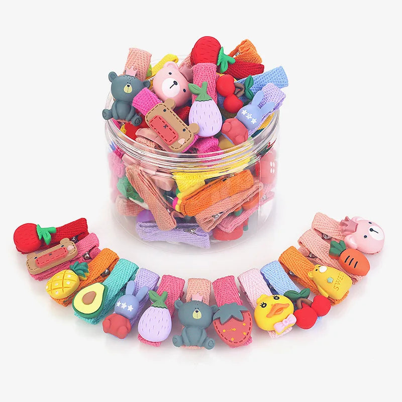 26 Pcs/box Cute Child Barrettes Kid Hairgrips Hair Clip Accessories Gift Set Girl Cartoon Fruit Pattern Hair Clip Set