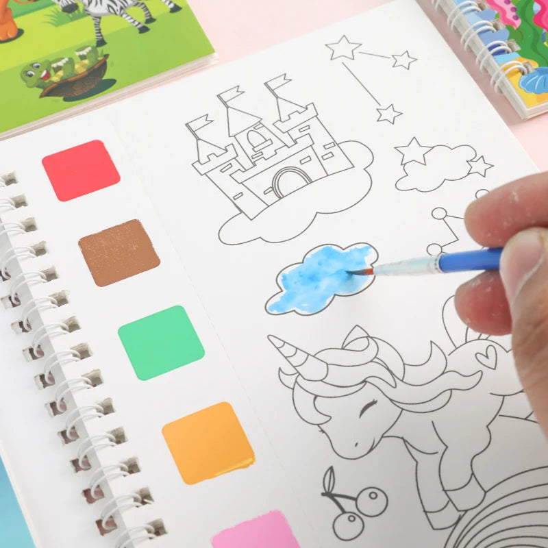 Watercolor Painting Books with Brush Set Kids Drawing Books Cheap Coloring Book for Children