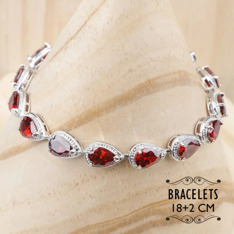 Dubai Bridal Accessories Women's Wedding Jewelry Set Water Drop Zirconia Earring Pendant Bracelet Ring Gift Set for Parties