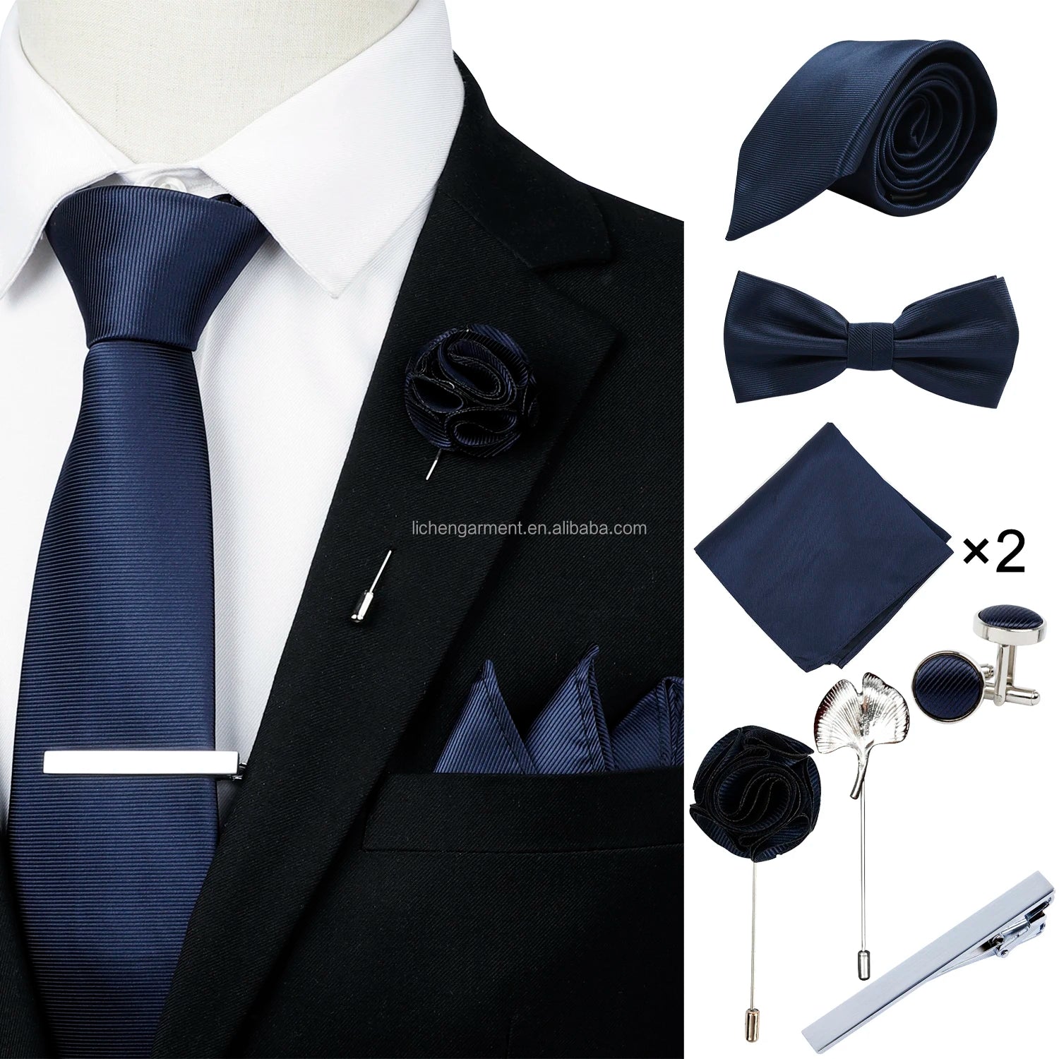 Ready to Ship Necktie in Gift Box Bowtie Mens Cufflinks Business Tie Gift Set Ascot Cravat Pocket Square Polyester Ties Set Men
