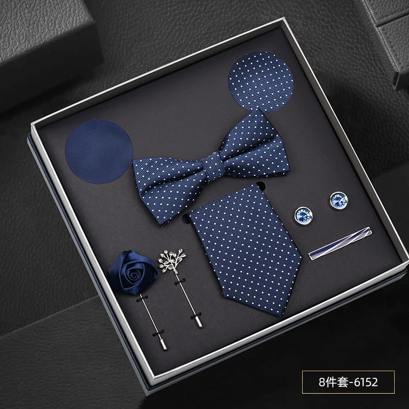 Men Gift Box Set 8CM Red and Royal Blue Tie Cufflink and Handkerchief Gift Set