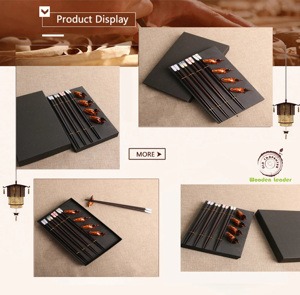 High Quality Japanese Style Gift Set Customized Recycled Eco Healthy Wooden Ramen Sushi Snack Chopstick Set for Eating