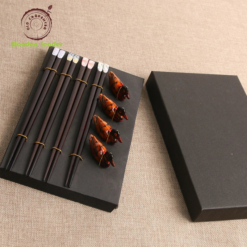 High Quality Japanese Style Gift Set Customized Recycled Eco Healthy Wooden Ramen Sushi Snack Chopstick Set for Eating