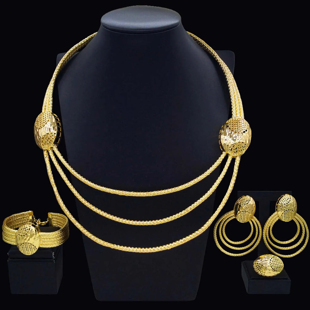 High Quality Necklace Earrings Jewelry Set Simple Women's Collar Classic Set Design Bracelet Ring Gift Set
