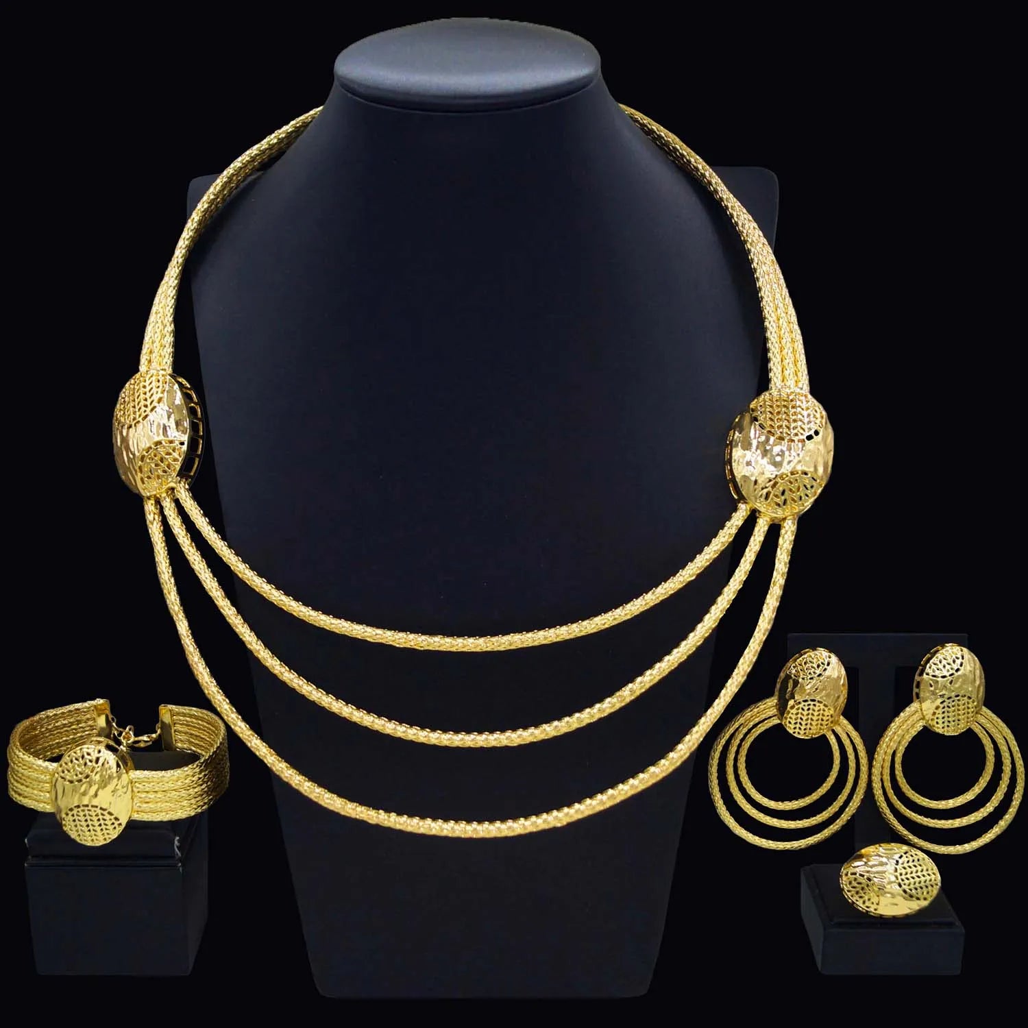High Quality Necklace Earrings Jewelry Set Simple Women's Collar Classic Set Design Bracelet Ring Gift Set