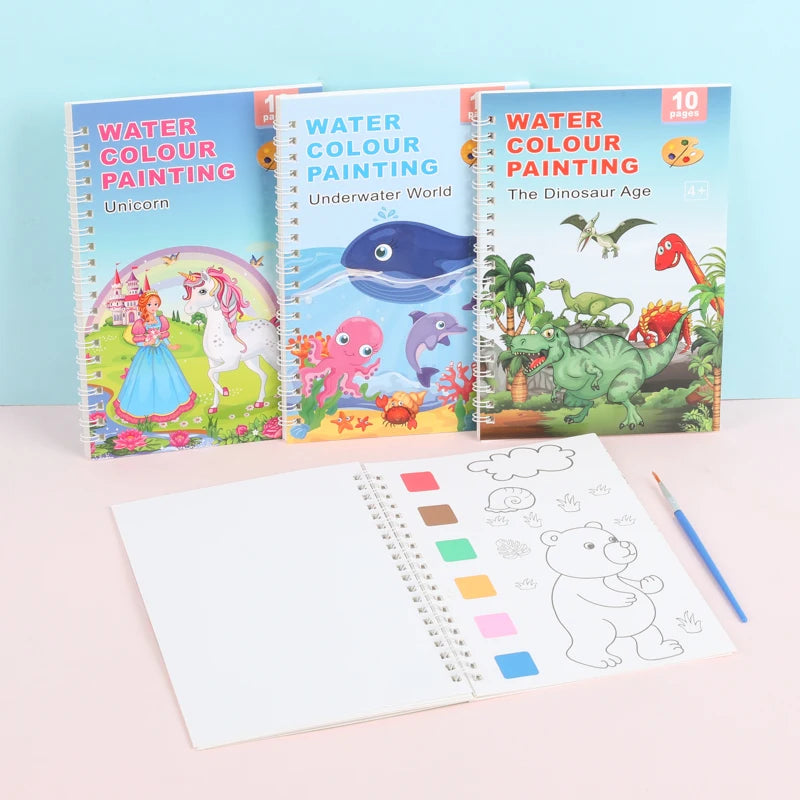 Watercolor Painting Books with Brush Set Kids Drawing Books Cheap Coloring Book for Children
