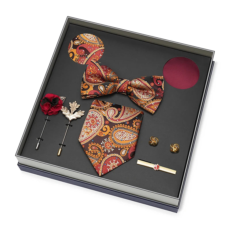 Men Gift Box Set 8CM Red and Royal Blue Tie Cufflink and Handkerchief Gift Set
