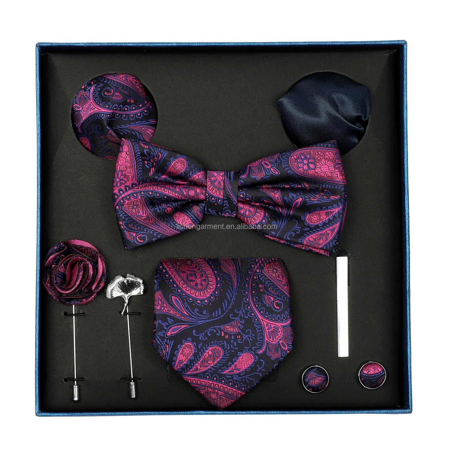 Ready to Ship Necktie in Gift Box Bowtie Mens Cufflinks Business Tie Gift Set Ascot Cravat Pocket Square Polyester Ties Set Men