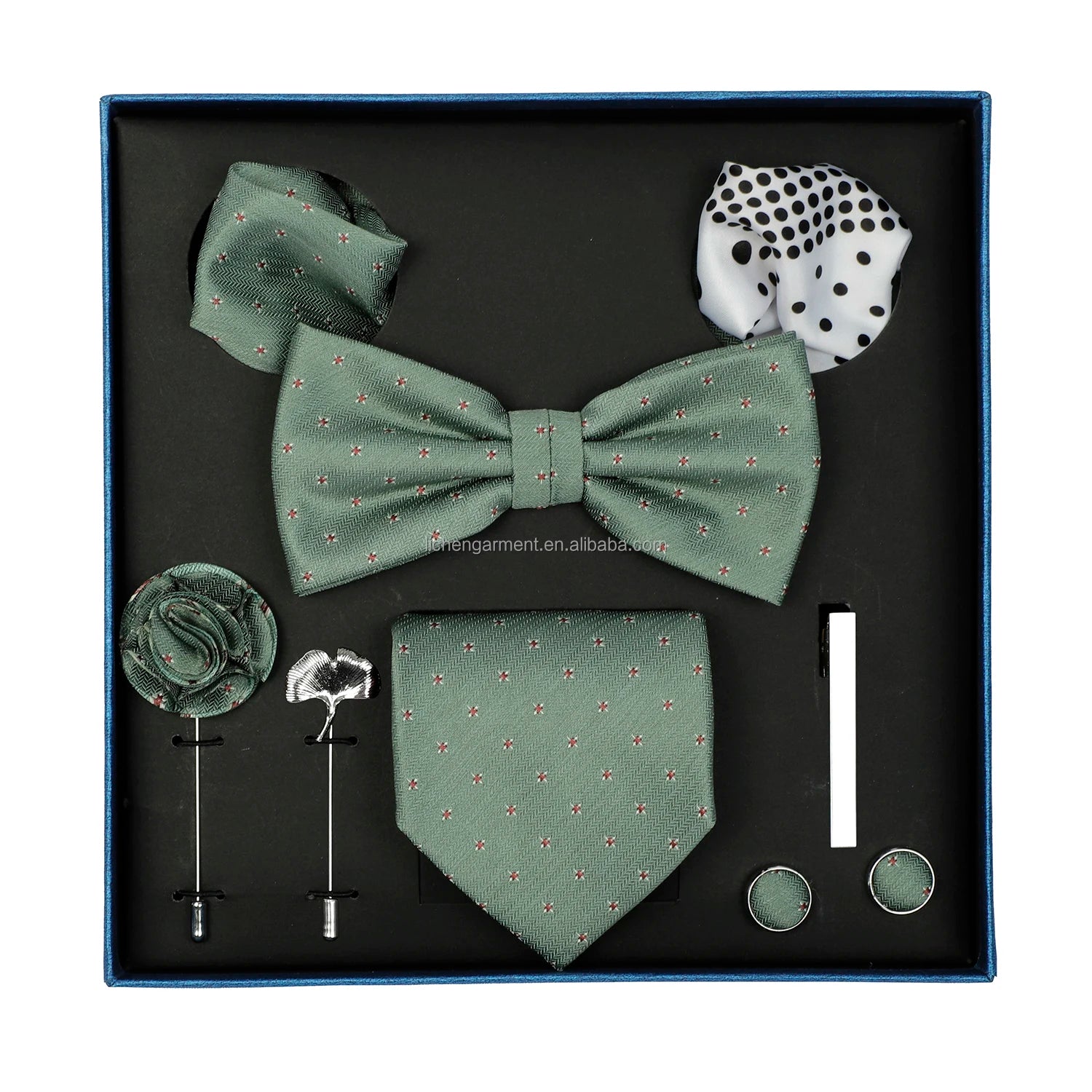 Ready to Ship Necktie in Gift Box Bowtie Mens Cufflinks Business Tie Gift Set Ascot Cravat Pocket Square Polyester Ties Set Men