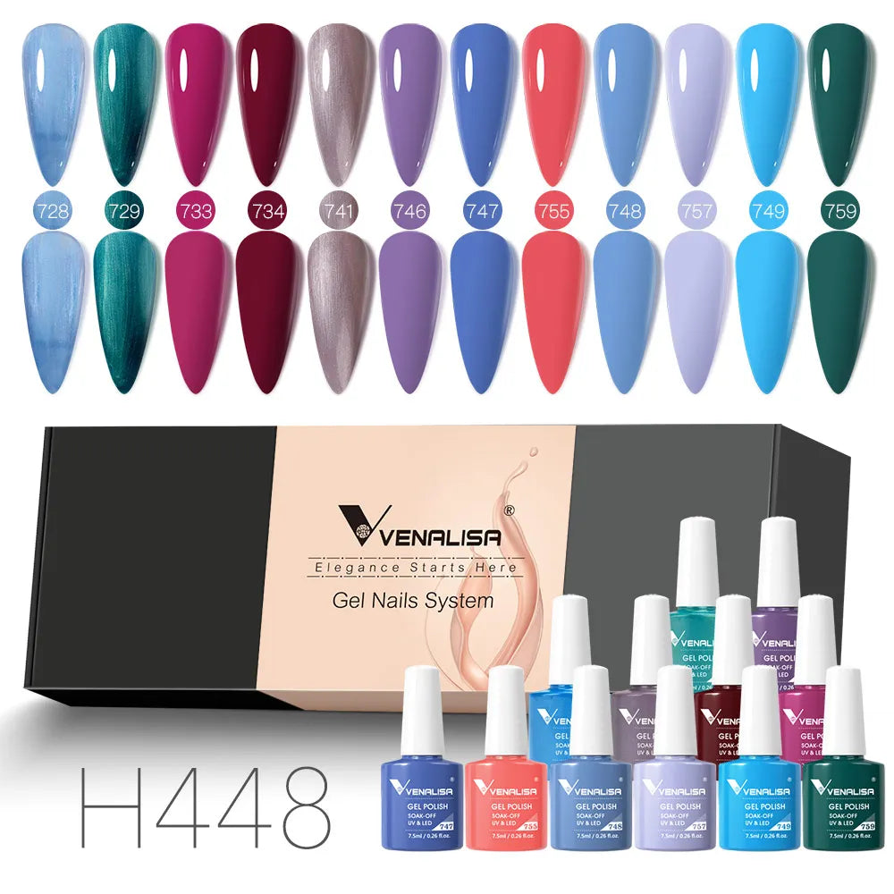 12pcs/kit Venalisa Nail Gel Polish Gift Set Elegant Nail Varnish Soak Off UV LED High Piment Glitter UV Gel System