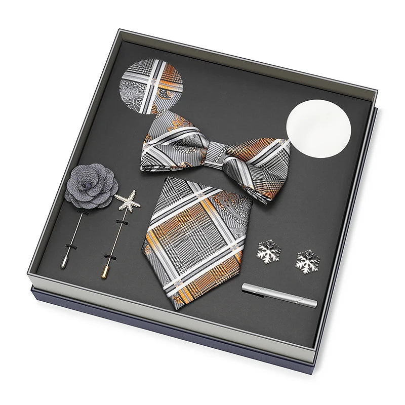 Men Gift Box Set 8CM Red and Royal Blue Tie Cufflink and Handkerchief Gift Set