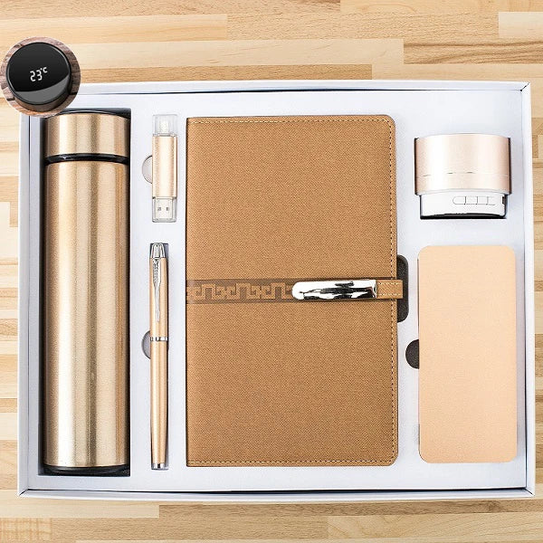 Business Gift Set Vacuum Cup + Pen + USB Flash Drive + A5 Notebook + Speaker Giveaways Promotional