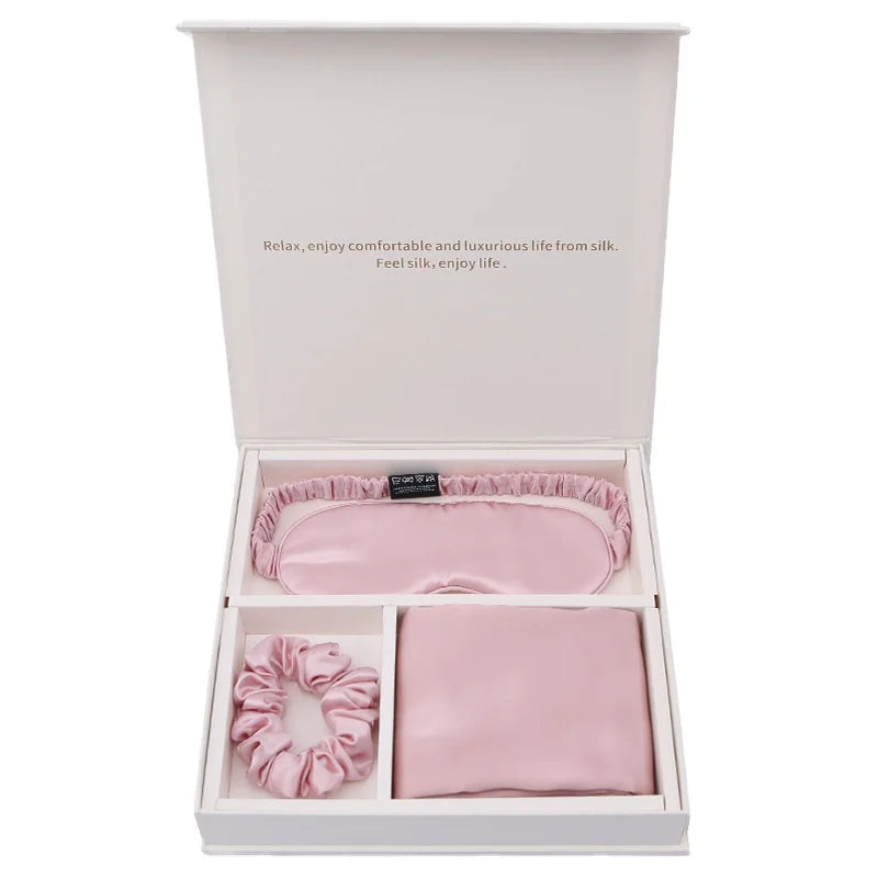 Super Soft 100% Pure Silk Luxury 19Momme Mulberry Silk Pillowcase Gift Set 3-Piece Eye Masks Scrunchies Home Customizable Colors