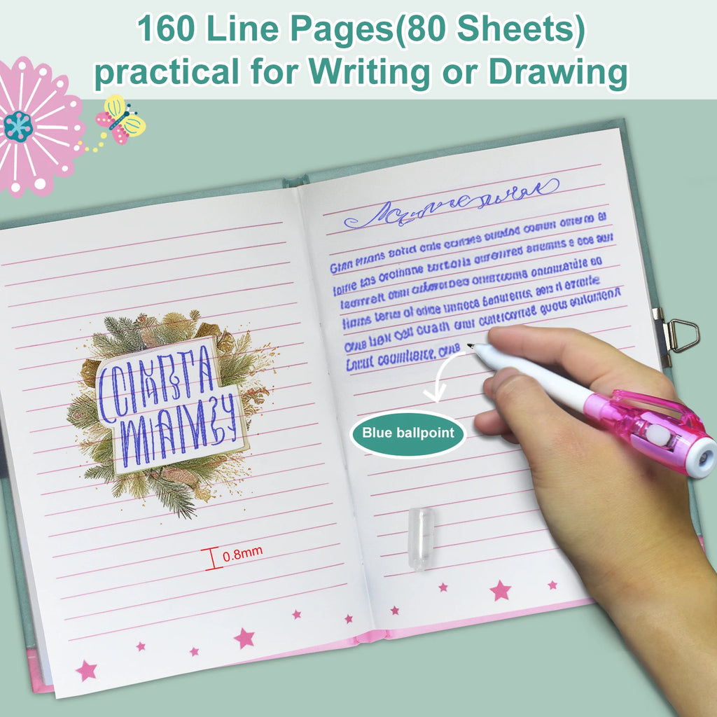 Butterfly Girls Lockable Journal Gift Set 160 Pages Pop Diary with Lock and Pen Diary for Girls