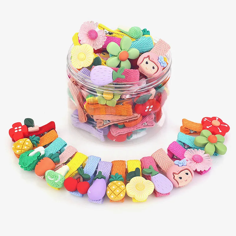 26 Pcs/box Cute Child Barrettes Kid Hairgrips Hair Clip Accessories Gift Set Girl Cartoon Fruit Pattern Hair Clip Set