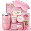 Birthday Mother's Day Women's Self Care Gift Basket Vanilla Relaxing Spa Stainless Steel 16oz Tumbler Pink-Purple Gift Box Set