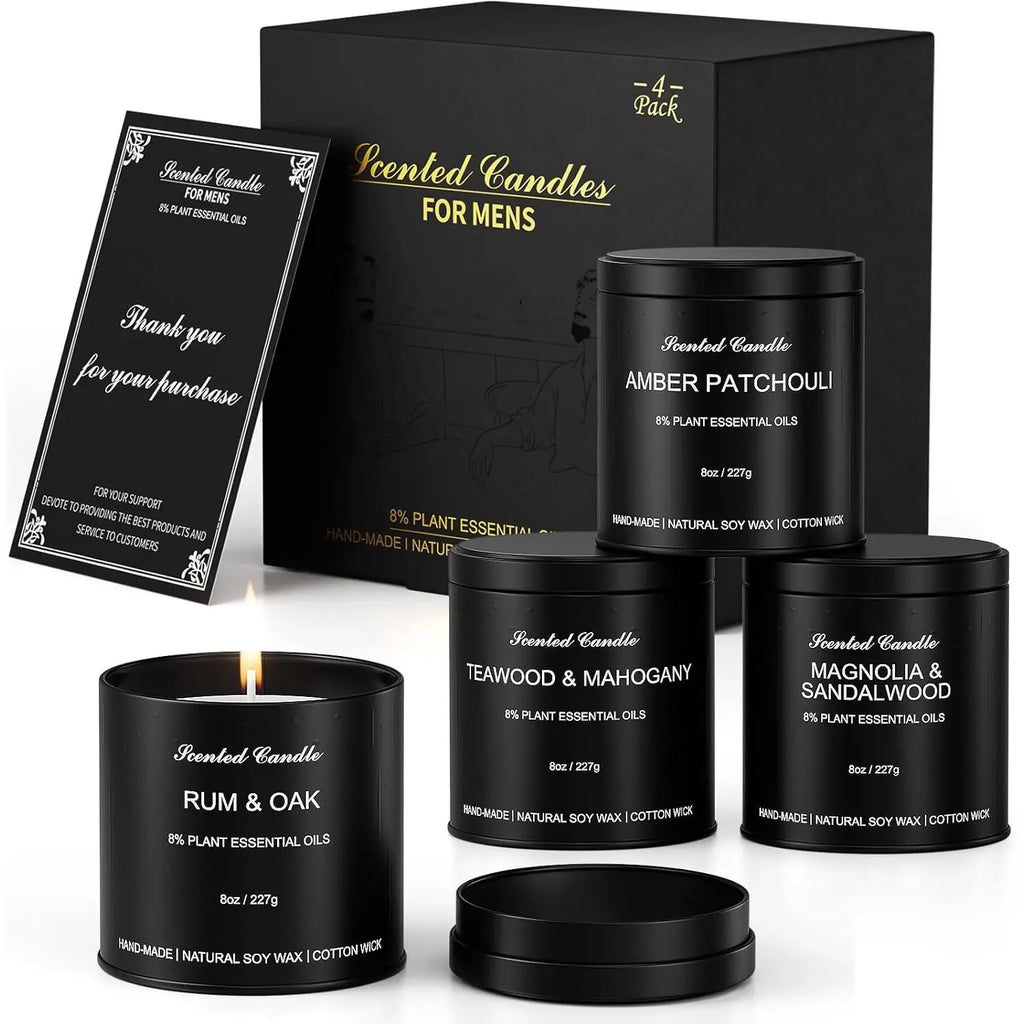 4 Pack Black Tin Aromatherapy Candle Sets