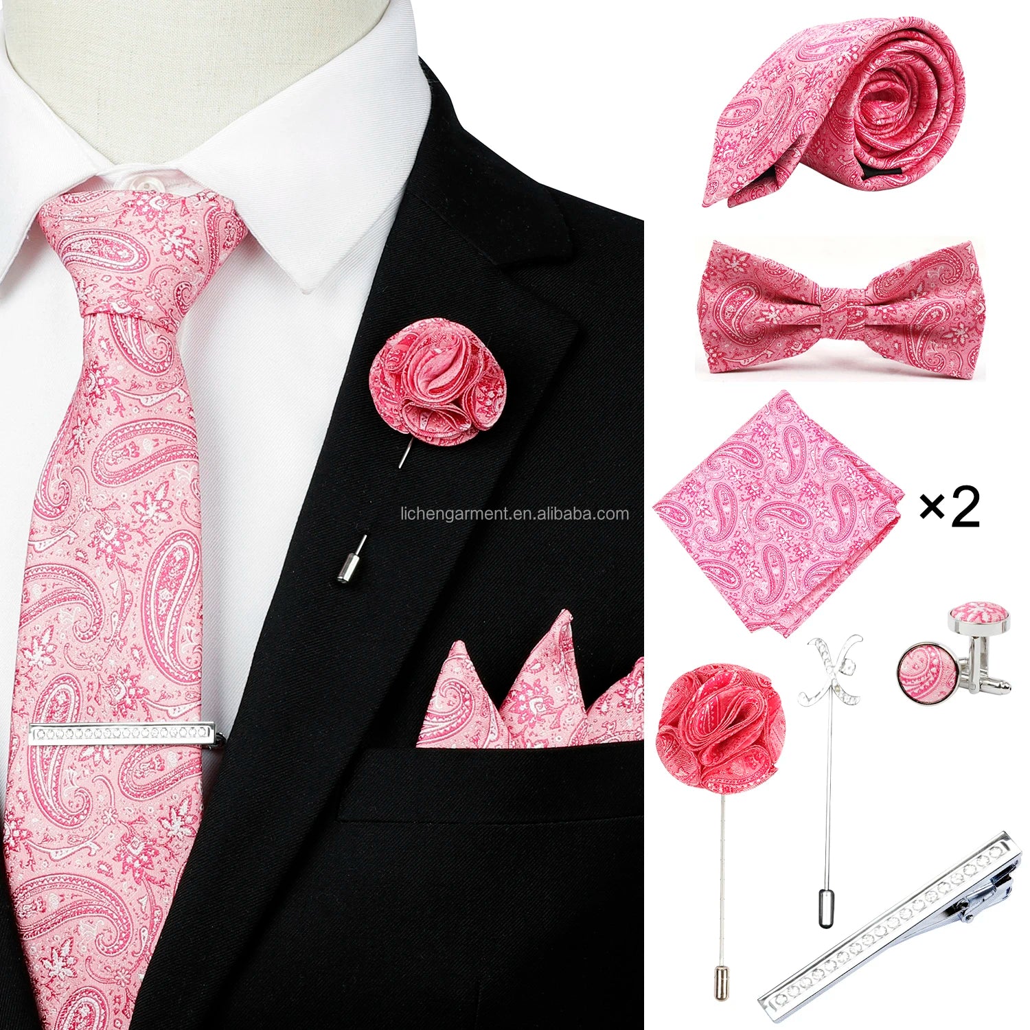 Ready to Ship Necktie in Gift Box Bowtie Mens Cufflinks Business Tie Gift Set Ascot Cravat Pocket Square Polyester Ties Set Men