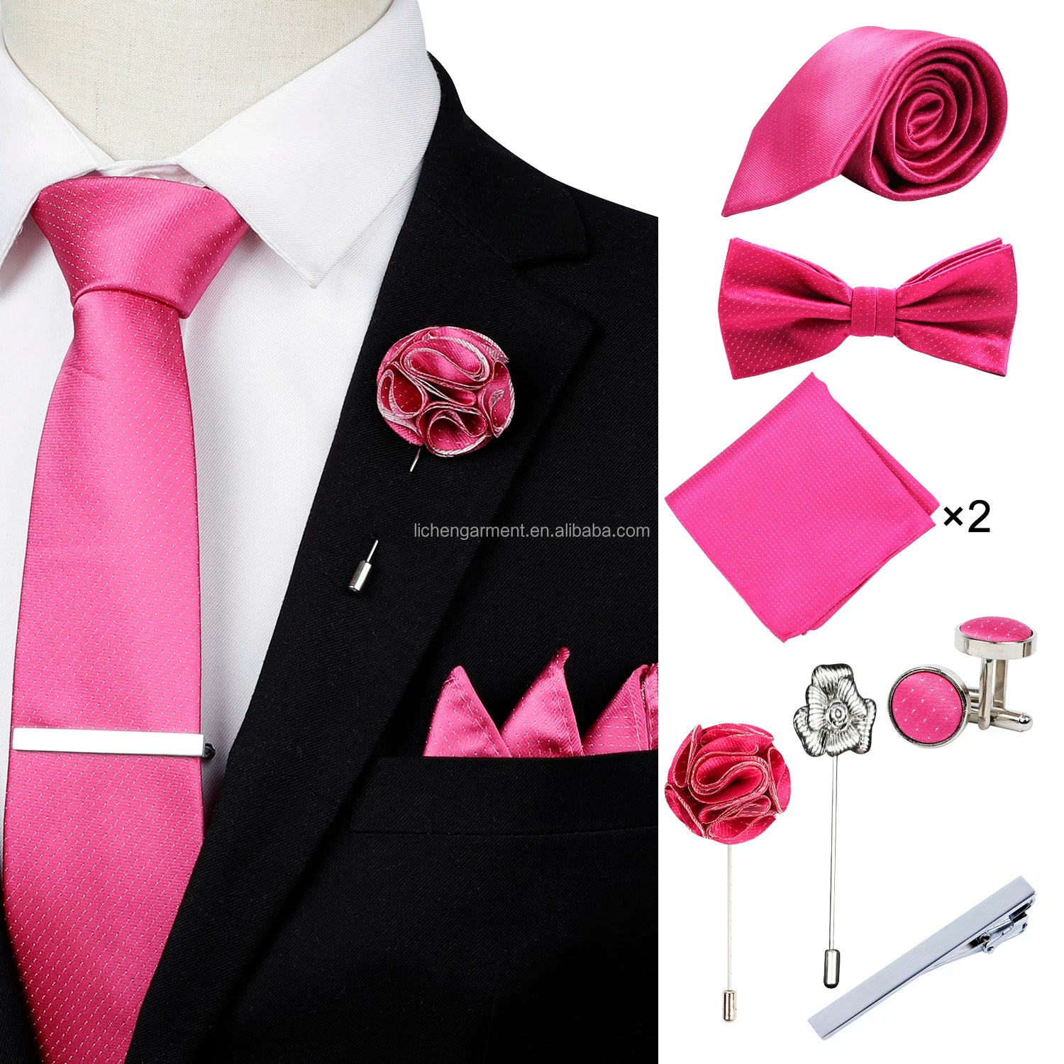 Ready to Ship Necktie in Gift Box Bowtie Mens Cufflinks Business Tie Gift Set Ascot Cravat Pocket Square Polyester Ties Set Men