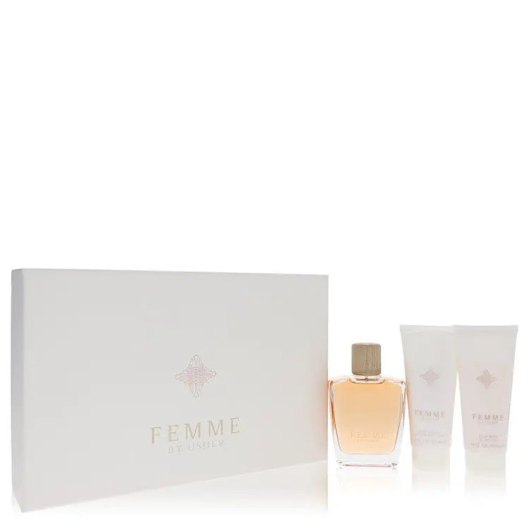 UD2 Usher Femme by Usher Gift Set for Women 3.4 oz Eau De Parfum Spray + Body Lotion + Shower Gel Fragrance for Women