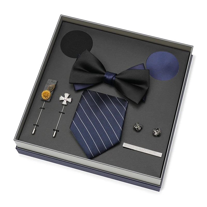 Men Gift Box Set 8CM Red and Royal Blue Tie Cufflink and Handkerchief Gift Set