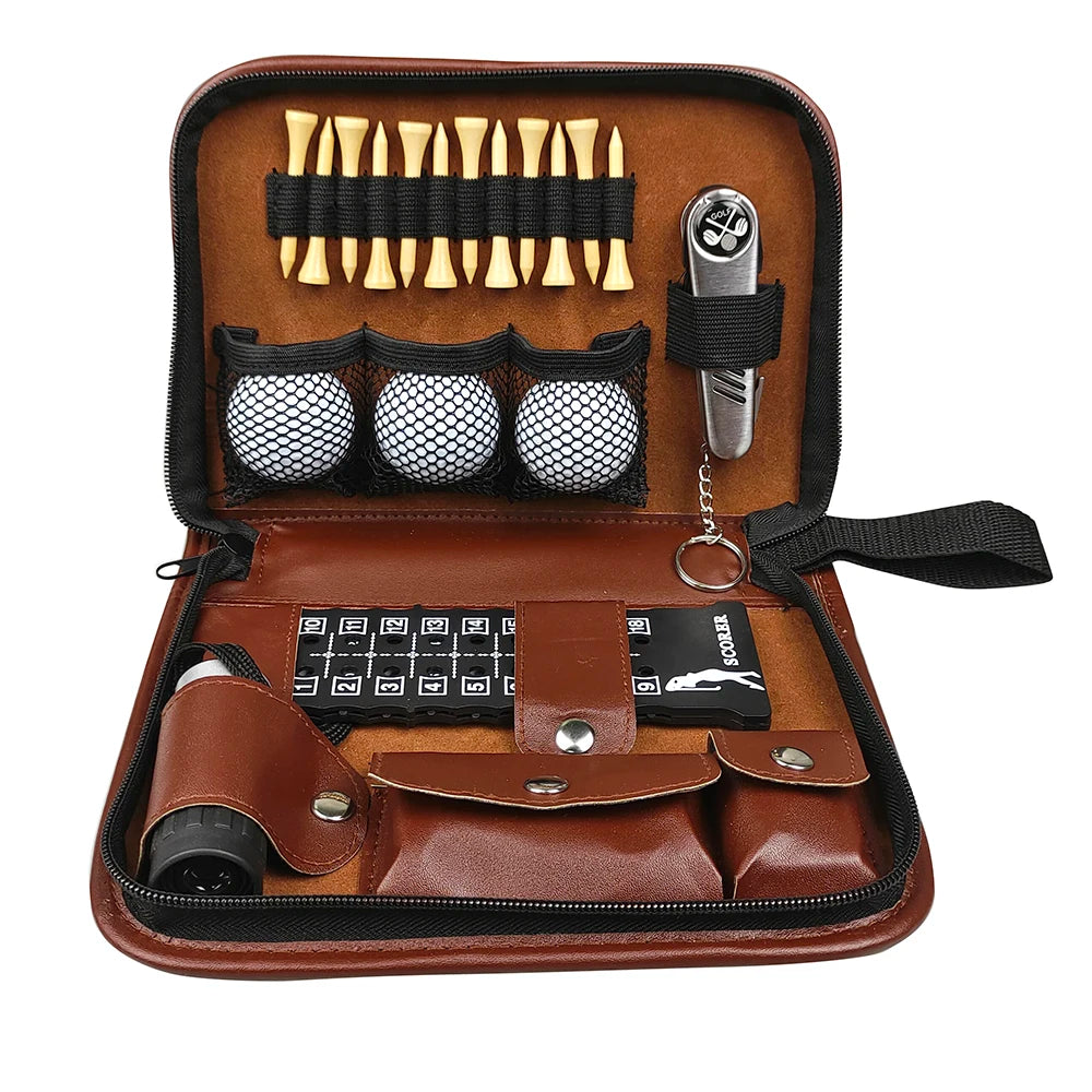 Multifunctional Durable Brown PVC Golf Accessories Gift Set Scorecard Holder Tool Carrying Bag Pouches Convenient Custom Logo
