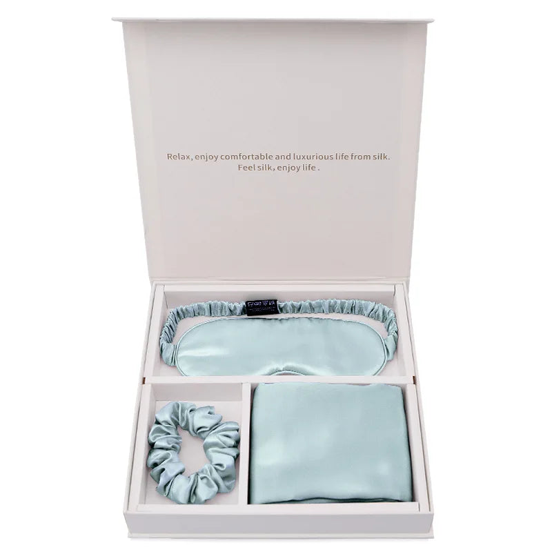 Super Soft 100% Pure Silk Luxury 19Momme Mulberry Silk Pillowcase Gift Set 3-Piece Eye Masks Scrunchies Home Customizable Colors