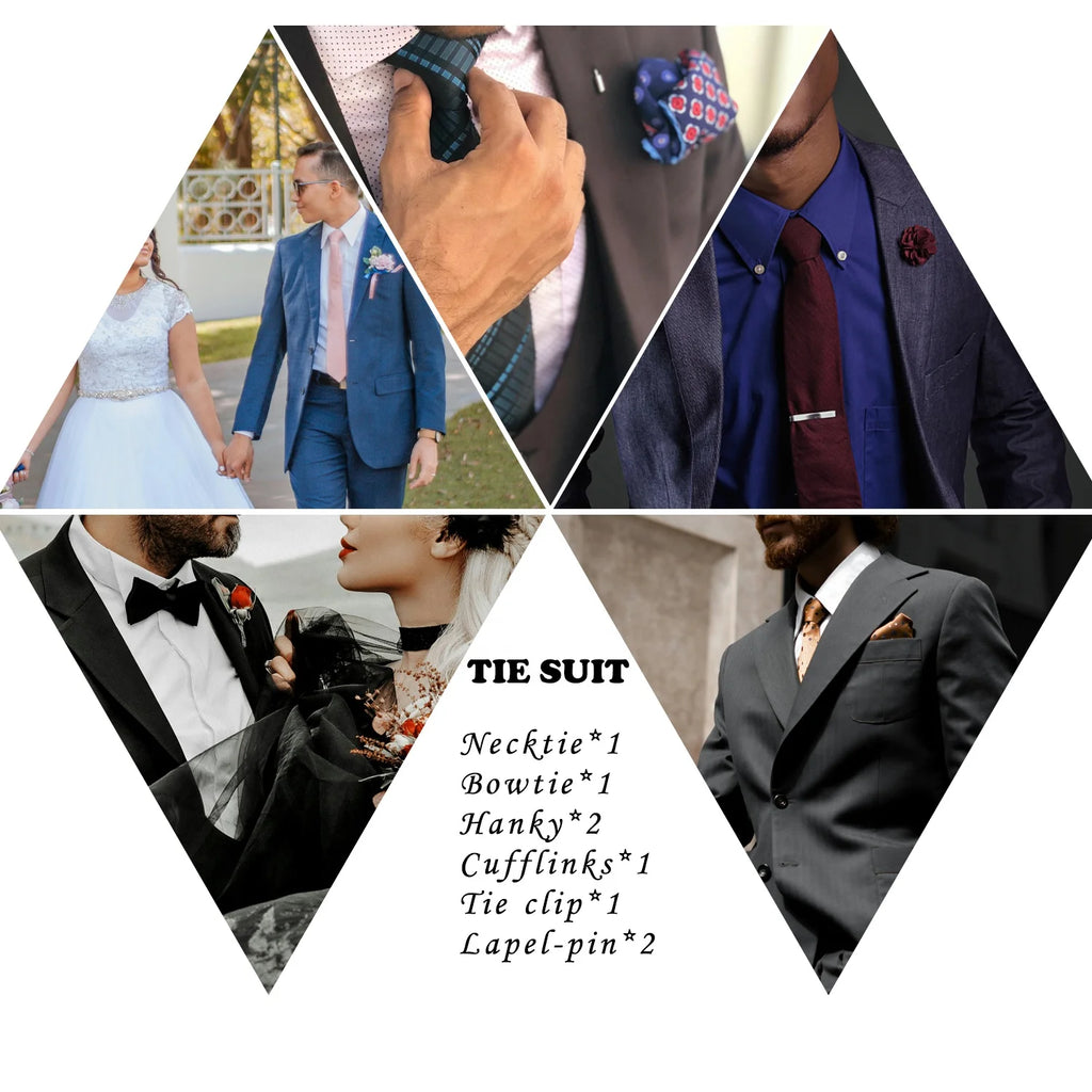Ready to Ship Necktie in Gift Box Bowtie Mens Cufflinks Business Tie Gift Set Ascot Cravat Pocket Square Polyester Ties Set Men