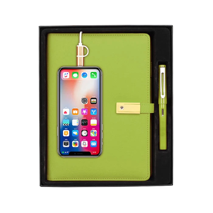 Wholesale Price Personalized Leather Agenda Gift Set A5 Diary Notebook with Power Bank and Usb Flash Drive