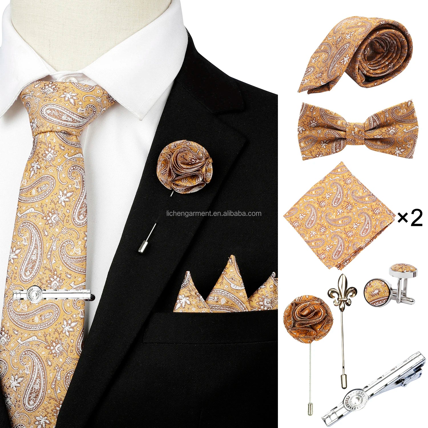 Ready to Ship Necktie in Gift Box Bowtie Mens Cufflinks Business Tie Gift Set Ascot Cravat Pocket Square Polyester Ties Set Men