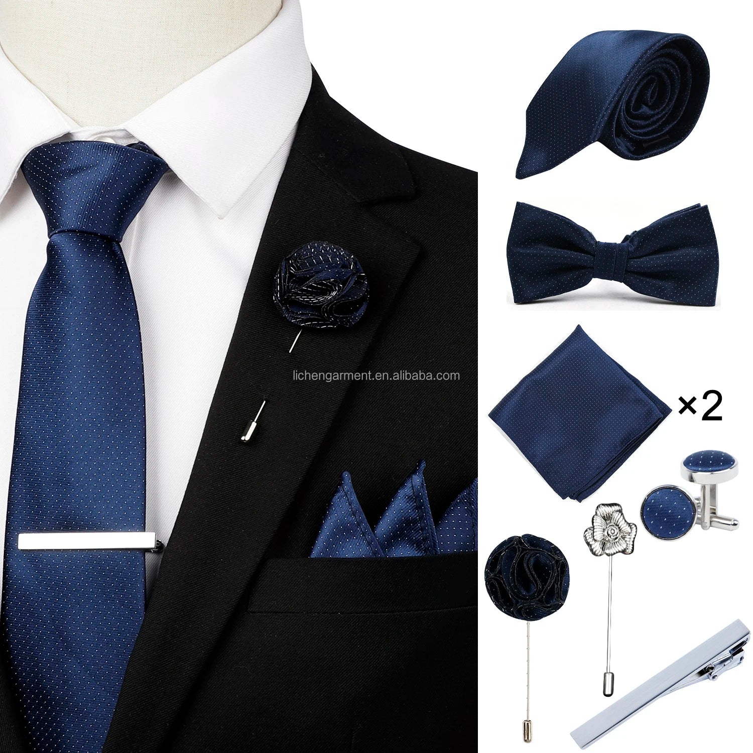Ready to Ship Necktie in Gift Box Bowtie Mens Cufflinks Business Tie Gift Set Ascot Cravat Pocket Square Polyester Ties Set Men