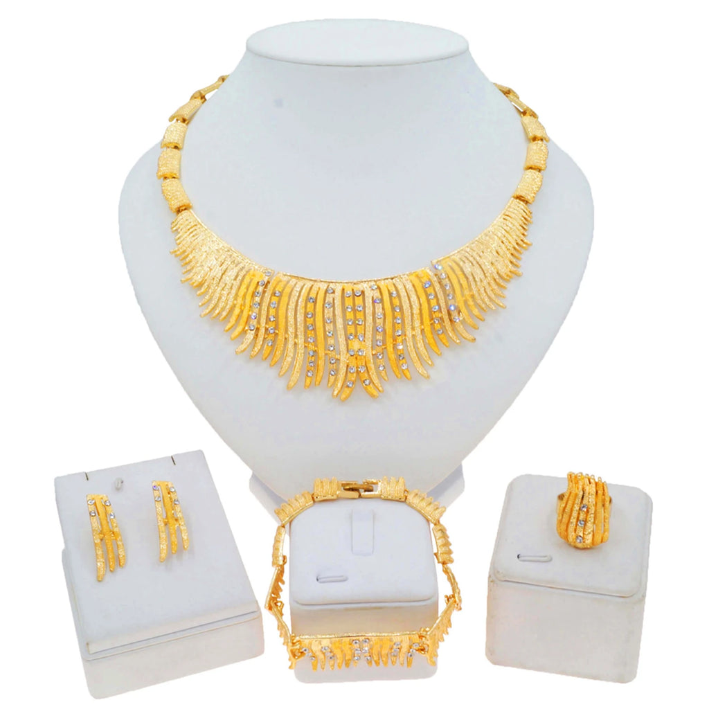 Wholesale Fashion Gold Plated Jewelry Set Affordable Beads Bridal Necklace Jewelry Set Beautiful Ladies Christmas Gift Set