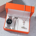 Promotional 4-Piece Silver Plated Watch Bracelet Necklace Ring Gift Set Collection