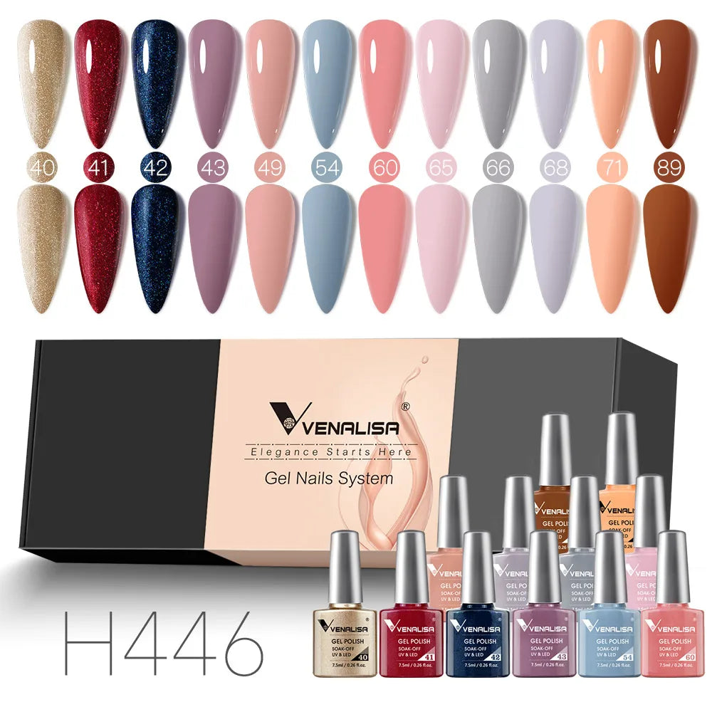12pcs/kit Venalisa Nail Gel Polish Gift Set Elegant Nail Varnish Soak Off UV LED High Piment Glitter UV Gel System