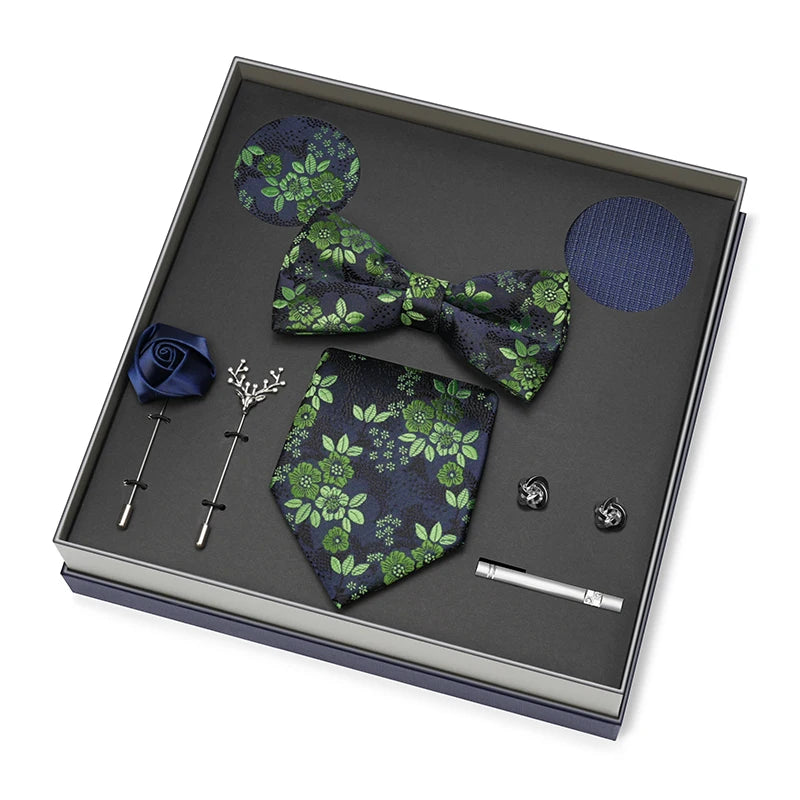 Men Gift Box Set 8CM Red and Royal Blue Tie Cufflink and Handkerchief Gift Set