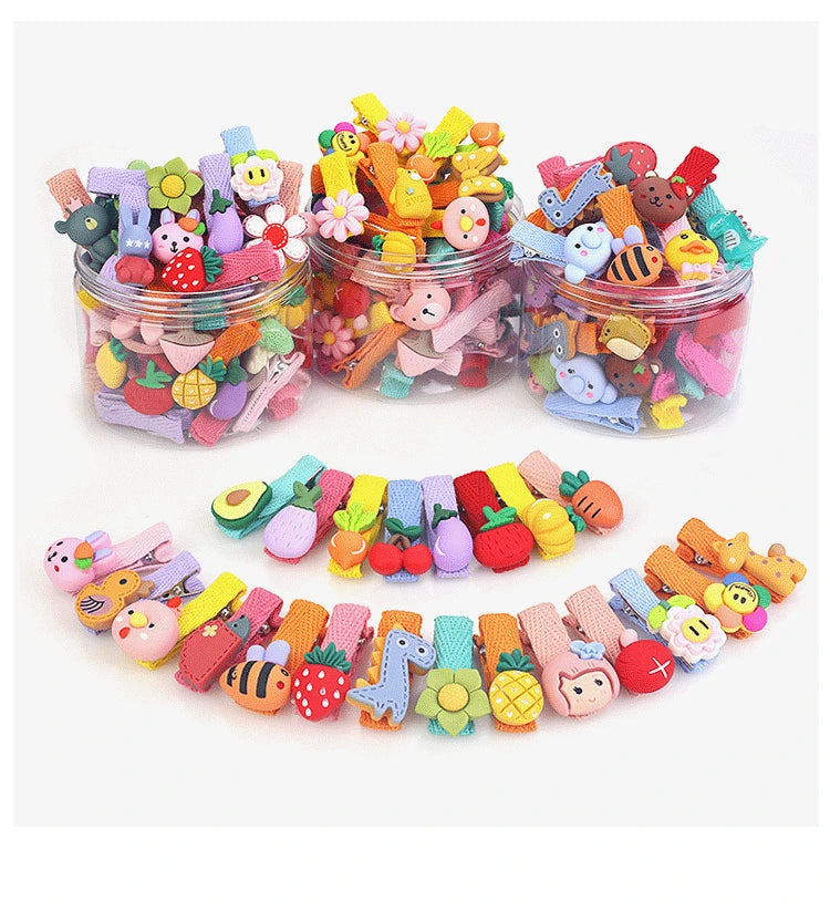 26 Pcs/box Cute Child Barrettes Kid Hairgrips Hair Clip Accessories Gift Set Girl Cartoon Fruit Pattern Hair Clip Set